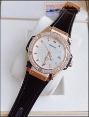 Đồng hồ Nữ Hanboro Rose Gold Bông Hoa Cúc Dây Silicone Đen