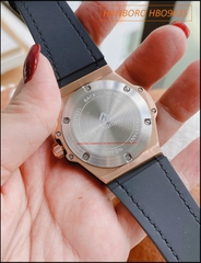 Đồng hồ Nữ Hanboro Rose Gold Bông Hoa Cúc Dây Silicone Đen
