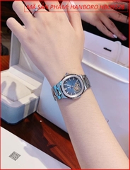 dong-ho-nu-hanboro-mat-tron-xanh-day-kim-loai-patek-philippe-dep-gia-re-timesstore-vn