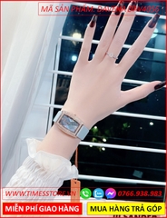Set Đồng Hồ Nữ Davena Mặt Chữ Nhật Rose Gold Dây Satin Xanh