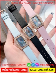 Set Đồng Hồ Nữ Davena Mặt Chữ Nhật Rose Gold Dây Satin Xanh