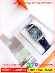 set-dong-ho-nu-davena-mat-oval-dinh-da-swarovski-xanh-day-thep-luoi-timesstore-vn