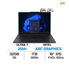 Laptop Lenovo ThinkPad T16 Gen 4 21QE000DVN (Ultra 7 255H, Intel Arc Graphics, RAM 32GB DDR5, SSD 1TB, 16 Inch IPS FHD+, 60Hz)