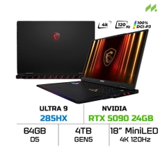 Laptop Gaming MSI Raider 18 HX AI A2XWJG-692VN (Ultra 9 285HX, RTX 5090 GDDR7 24GB, RAM 64GB DDR5, SSD 4TB, 18 Inch MiniLED 4K 120Hz 100% DCI-P3)