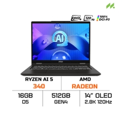 Laptop MSI Venture OLED A14 AI+ A3HMG-004VN (Ryzen AI 5 340, AMD Radeon, Ram 16GB DDR5, SSD 512GB, 14 Inch OLED 2K8 120Hz 100% DCI-P3)