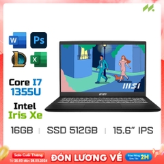 Laptop MSI Modern 15 B13M-297VN (i7-1355U, Iris Xe Graphics, Ram 16GB DDR4, SSD 512GB, 15.6 Inch IPS FHD)