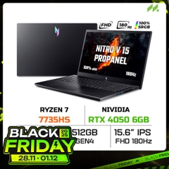 Laptop Acer Nitro V 15 ProPanel NH.QPESV.004 ANV15-41-R0Y4 (Ryzen 7 7735HS, RTX 4050 6GB, RAM 16GB DDR5, SSD 512GB, 15.6 Inch IPS FHD 180Hz 100%sRGB)