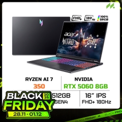 Laptop Acer Nitro 16 AI ProPanel NH.QXFSV.001 AN16S-61-R5F4 (Ryzen AI 7 350, RTX 5060 8GB, RAM 16GB DDR5, SSD 512GB, 16 Inch IPS FHD+ 180Hz 100%sRGB)