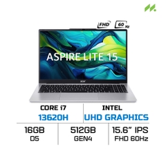 Laptop Acer Aspire Lite AL15-72P-7232 NX.D4CSV.002 (i7-13620H, Intel UHD Graphics, Ram 16GB DDR4, SSD 512GB, 15.6 Inch IPS FHD 60Hz)