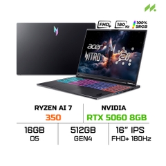Laptop Acer Nitro 16 AI ProPanel NH.QXFSV.001 AN16S-61-R5F4 (Ryzen AI 7 350, RTX 5060 8GB, RAM 16GB DDR5, SSD 512GB, 16 Inch IPS FHD+ 180Hz 100%sRGB)