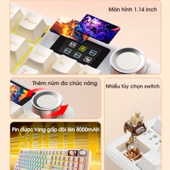Bàn phím cơ không dây AULA F108 Pro White Blue LCD Screen RGB Hotswap (Leobog Sw)