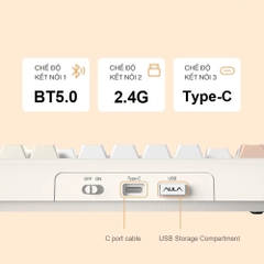 Bàn phím cơ không dây AULA F108 Pro White Blue LCD Screen RGB Hotswap (Leobog Sw)