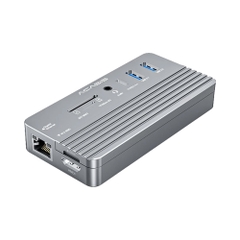 Box di động SSD M.2 NVMe 10Gbps 10 in 1 ra HDMI - USBtypeC - USB 3.1 - CarReader - LAN - Audio 3.5mm ACASIS CM073