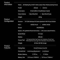 Chuột không dây ATK Blazing Sky Ghost Ultimate Carbon Fiber Hollow Tri-mode Wireless Pixart 3950 Ultra