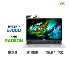 Laptop Acer Aspire Lite AL15-41P-R3U5 NX.J53SV.001 (Ryzen 7 5700U, Radeon Graphics, Ram 16GB DDR4, SSD 512GB, 15.6 Inch IPS FHD)