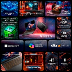 Laptop Acer Nitro V 15 ProPanel ANV15-52-59RR NH.QZ9SV.005 (Core 5 210H, RTX 5050 8GB, RAM 16GB DDR4, SSD 512GB, 15.6 Inch IPS FHD 180Hz 100%sRGB)