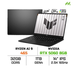 Laptop ASUS TUF Gaming A14 FA401GM-RG013W (Ryzen AI 9 465, RTX 5060 8GB, RAM 32GB LPDDR5X, SSD 1TB, 14 Inch IPS 2.5K 165Hz 100% sRGB, Win 11 Home)