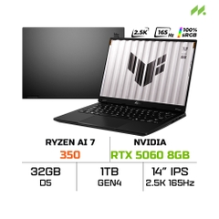 Laptop ASUS TUF Gaming A14 FA401KM-RG010WS (Ryzen AI 7 350, RTX 5060 8GB, RAM 32GB LPDDR5X, SSD 1TB, 14 Inch IPS 2.5K 165Hz 100% sRGB, Win 11)