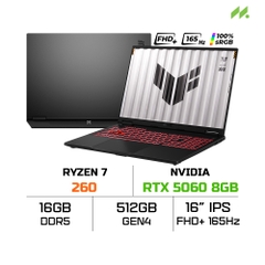 Laptop ASUS TUF Gaming A16 FA608UM-RV266W (Ryzen 7 260, RTX 5060 8GB, RAM 16GB DDR5, SSD 512GB, 16 Inch IPS FHD+ 165Hz 100% sRGB, Win 11 Home)