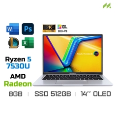 Laptop Asus Vivobook 14 OLED M1405YA-KM047W (Ryzen 5 7530U, Radeon Graphics, Ram 8GB DDR4, SSD 512GB, 14 Inch OLED 2.8K)