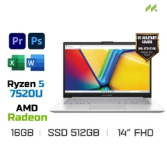 Laptop Asus Vivobook Go 14 E1404FA-NK177W (Ryzen 5 7520U, Radeon Graphics, Ram 16GB DDR5, SSD 512GB, 14 Inch TN FHD)