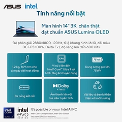 Laptop ASUS Zenbook 14 UX3405CA-PZ188WS (Ultra 7 255H, Arc Graphics, Ram 32GB LPDDR5X, SSD 1TB, 14 Inch OLED 3K 120Hz 100% DCI-P3, Win11/OFFICE2024)