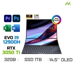 Laptop Asus Zenbook Pro 14 Duo OLED UX8402ZE-M3074W (i9-12900H EVO, RTX 3050 Ti 4GB, Ram 32GB DDR5, SSD 1TB, 14.5 Inch OLED 2.8K TouchScreen, Bút cảm ứng)