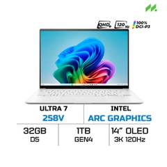 Laptop ASUS Zenbook S 14 OLED UX5406SA-PV140WS  (Ultra 7 258V, Arc Graphics, RAM 32GB LPDDR5X, SSD 1TB, 14 Inch OLED 3K 120Hz 100% DCI-P3)