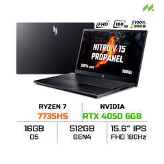 Laptop Gaming Acer Nitro V 15 ProPanel NH.QPESV.004 ANV15-41-R0Y4 (Ryzen 7 7735HS, RTX 4050 6GB, RAM 16GB DDR5, SSD 512GB, 15.6 Inch IPS FHD 180Hz 100%sRGB)