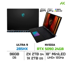 Laptop Gaming MSI Titan 18 HX AI A2XWJG-035VN (Ultra 9 285HX, RTX 5090 24GB GDDR7, RAM 96GB DDR5, SSD 6TB, 18 Inch MiniLED UHD+ 120Hz, 100% DCI-P3)