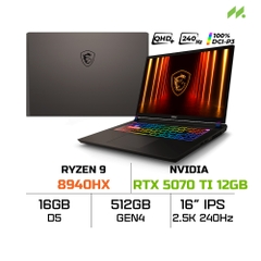Laptop MSI Vector A16 HX AI A8WHG-010VN (Ryzen 9 8940HX, RTX 5070 Ti GDDR7 12GB, Ram 16GB DDR5, SSD 512GB, 16 Inch IPS QHD+ 240Hz, 100% DCI-P3)
