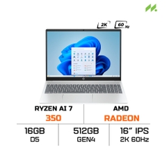 Laptop HP OmniBook 5 16-ag1066AU BZ7S9PA (Ryzen AI 7 350, AMD Radeon Graphics, RAM 16GB LPDDR5x, SSD 512GB, Touchscreen, 16 inch IPS 2K 60Hz, Win 11/Office HS 24)