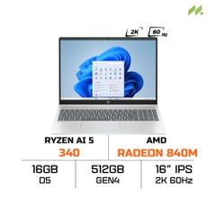 Laptop HP OmniBook 5 16-ag1068AU BZ7T0PA (Ryzen AI 5 340, AMD Radeon Graphics, RAM 16GB LPDDR5x, SSD 512GB, Touchscreen, 16 inch IPS 2K 60Hz, Win 11/Office HS 24)