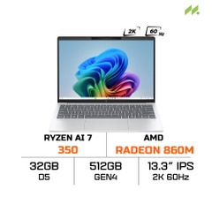 Laptop HP OmniBook 7 Aero 13-bg1083AU BZ7R9PA (Ryzen AI 7 350, AMD Graphics, RAM 32GB LPDDR5x, SSD 512GB, 13.3 inch IPS 2K 60Hz, Win 11/Office HS 24)