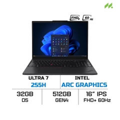 Laptop Lenovo ThinkPad T16 Gen 4 21QE0006VA (Ultra 7 255H, Intel Arc Graphics, RAM 32GB DDR5, SSD 512GB, 16 Inch IPS FHD+, 60Hz, NoOS)