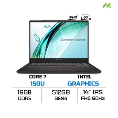 Laptop MSI Commercial 14 B1MXG-670XVNCP (Core 7 150U, Intel Graphics, RAM 16GB DDR5, SSD 512GB, 14 Inch IPS FHD 60Hz, NoOS)