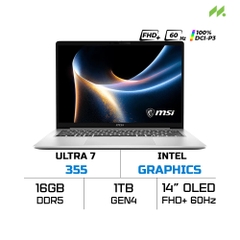 Laptop MSI Modern 14S AI+ G3MG-050VN (Ultra 7 355, Intel Graphics, RAM 16GB DDR5, SSD 1TB, 14 Inch OLED FHD+ 60Hz 100% DCI-P3, Win 11 Home)
