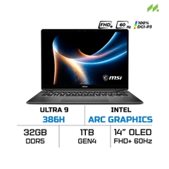Laptop MSI Prestige 14 Flip AI+ D3MTG-021VN (Ultra 9 386H, Intel Arc Graphics, RAM 32GB LPDDR5x, SSD 1TB, 14 Inch OLED FHD+ 60Hz 100% DCI-P3, Win 11 Home)