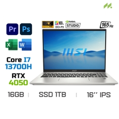 Laptop MSI Prestige 16 Studio A13VE-214VN (i7-13700H, RTX 4050 6GB, Ram 16GB LPDDR5, SSD 1TB, 16 Inch IPS 165Hz QHD+)