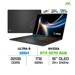 Laptop MSI Stealth 16 AI+ B3WF-008VN (Ultra 9 386H, RTX 5070 8GB, RAM 32GB DDR5, SSD 1TB, 16 inch QHD+ OLED 240Hz, Win 11 Home)