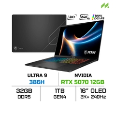 Laptop MSI Stealth 16 AI+ B3WGX-051VN (Ultra 9 386H, RTX 5070 12GB, RAM 32GB DDR5, SSD 1TB, 16 Inch OLED QHD+ 240Hz 100% DCI-P3, Win 11 Home)