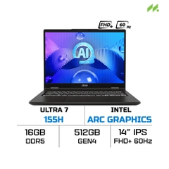 Laptop MSI Venture 14 AI A1MG-059VNCP (Ultra 7 155H, Intel Arc Graphics, RAM 16GB DDR5, SSD 512GB, 14 Inch IPS FHD+ 60Hz, Win 11 Home)