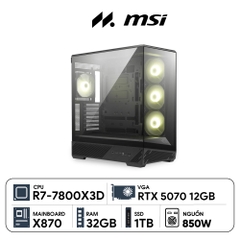 PC MSI R7-5070 (R7-7800X3D, RTX 5070 12G, Ram 32GB DDR5, SSD 1TB, 850W)