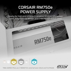 Nguồn máy tính Corsair RM750e White ATX 3.1 750W Cybenetics Gold CP-9020292-NA