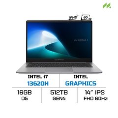 Laptop ASUS ExpertBook P1 P1403CVA-i716-50W (i7-13620H, UHD Graphics, RAM 16GB DDR5, SSD 512GB, 14 Inch IPS FHD 60Hz)