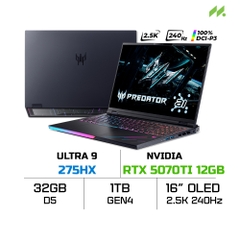 Laptop Acer Predator Helios 16 PH16-73-93HD NH.QW1SV.001 (Ultra 9 275HX, RTX 5070Ti 12GB, RAM 32GB DDR5, SSD 1TB, 16 Inch OLED 240Hz 2.5K DCI-P3 100%)