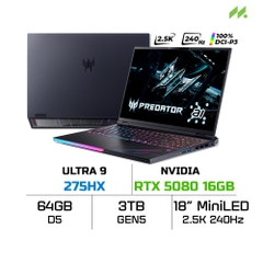 Laptop Acer Predator Helios 18 PH18-73-93P0 NH.QVYSV.001 (Ultra 9 275HX, RTX 5080 16GB, RAM 64GB DDR5, SSD 3TB, 18 Inch MiniLED 240Hz 2.5K DCI-P3 100%)