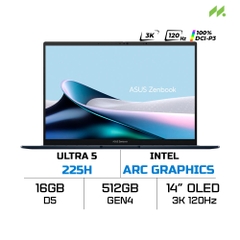 Laptop Asus Zenbook OLED 14 UX3405CA-PZ187WS (Ultra 5 225H, Arc Graphics, Ram 16GB LPDDR5X, SSD 512GB, Touch Screen, 14 Inch OLED 3K 120Hz, Win/Office/Bút)