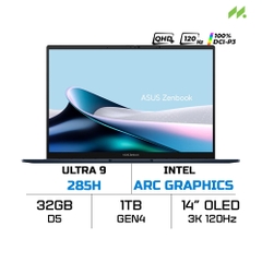 Laptop Asus Zenbook 14 UX3405CA-PZ204WS (Ultra 9 285H, Arc Graphics, Ram 32GB LPDDR5X, SSD 1TB, Touch Screen, 14 Inch OLED 3K 120Hz 100% DCI-P3, Win/OFFICE2024)