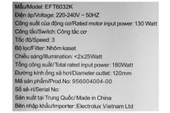 Máy hút mùi âm tủ Electrolux EFT6032K